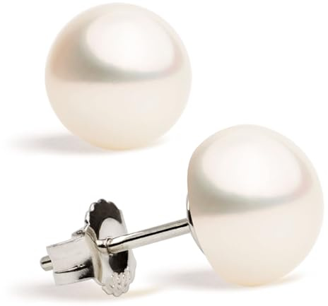 Perlenohrringe Damen und Frauen Ohrstecker, Süßwasser Zuchtperlen Knopfperle - SECRET & YOU - Perlen Ohrstecker Sterling Silber 925 - Erhältlich in 10 Größen von 4 mm bis 13 mm