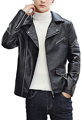 Giacca Biker Leggera da Uomo con Chiodo in Pelle PU Nero M