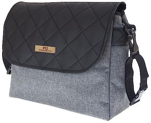 Ferocity Baby Wickeltasche Kinderwagentasche Reisetasche Windeltasche Pflegetasche Babytasche Umhängetasche Muster Graues Len schwarzes Leder [059]