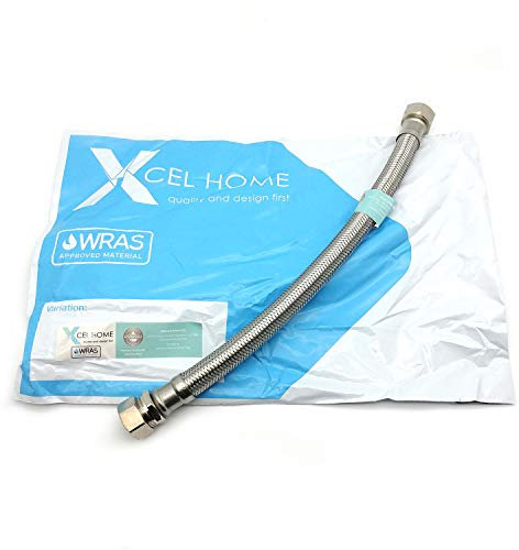 Xcel Home™ 1x WRAS Approved 15mm Compression x 1/2 BSP (300mm Long) Flexible Tap Connector Pipes | Monobloc Mixer Tap Connectors Kitchen Sink/Bathroom Basin Stainless Steel Braided Flexi Pipe Tails