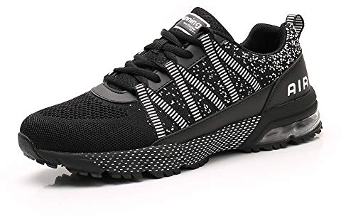 frysen Laufschuhe Herren Damen Atmungsaktiv Leichtgewicht Luftpolster Sportschuhe Turnschuhe Straßenlaufschuhe Sneaker Joggingschuhe Walkingschuhe Sport Fitness Schuhe Black Schwarz 35