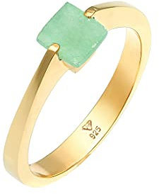 Elli Ring PREMIUM Ring Damen Klassisch Pyramide Elegant mit Jade Edelstein in 925 Sterling Silber (Gold, 58)
