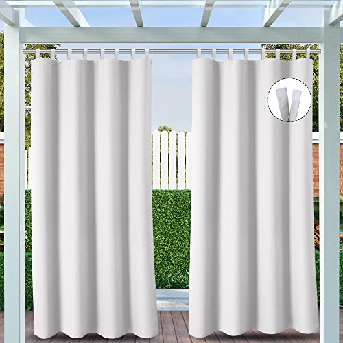 Clothink 2er Set Outdoor Vorhänge Wasserfest Sonnenschutz Winddicht mit Klettband Oben für Terrasse Garten Balkon Familienhaushalte einfache Montage farbecht haltbar(132x245cm, Grau-Weiß)