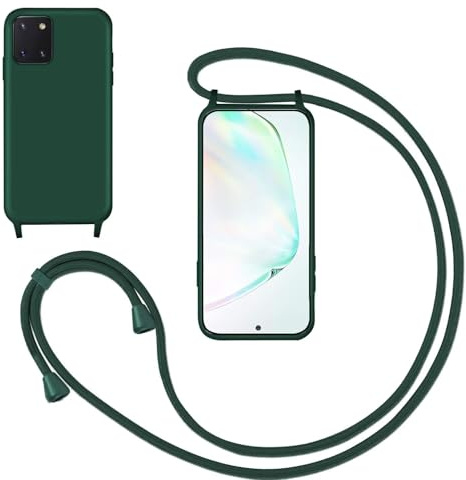 Cover con Collana per Galaxy A81/Note 10 lite,Custodia Silicone Liquido con cordini,Custodie con Regolabile Collana Antiurto AntiGraffio Case con Laccio Tracolla per Galaxy A81/Note 10 lite,Verde