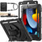 SEYMAC stock Funda para iPad 9.ª/8.ª/7.ª Generación 10,2 Pulgadas, Funda Resistente con Protector de Pantalla,Portalápiz,Correa de Mano giratoria 360,Soporte para iPad 10.2 2021-2019, Negro