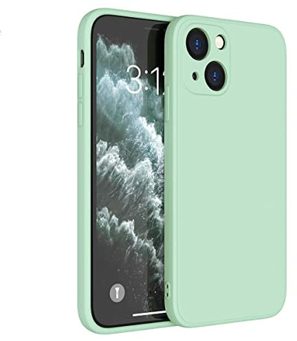 Mixroom - Coque étui pour iPhone 13 protection couvre appareil photo en silicone TPU mat avec bords plats couleur vert eau
