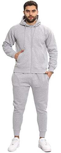 A2Z Mens Plain Tracksuit Athletic Hooded Hoodie with Joggers - T.S Plain Grey XL