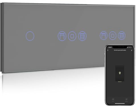 BSEED Alexa Lichtschalter mit Rolladenschalter,1 Fach WiFi Touch Schalter Fernbedienung mit Smart Life APP,Doppel Smart Rolladenschalter arbeitet mit Alexa,Google Home,WiFi Jalousieschalter Grau