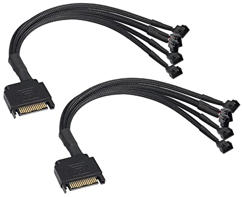 GINTOOYUN 2 Stück SATA auf Lüfter Splitter Adapter Stromkabel 15 Pin SATA auf 5 x 3 Pin/4 Pin 12V Computer Gehäuse Lüfter Stromkabel für CPU-Lüfter, Computer-Host, Computer-Motherboard usw