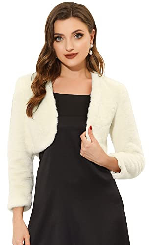 Allegra K Formal Bolero for Women's Evening Dressy Faux Fur Shrug Jacket Beige M