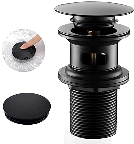 JINYOMFLY Bonde de Lavabo Avec Trop Plein, Bonde de Lavabo Pop Up Valve, Bonde Lavabo Salle de Bain Noir, Bonde Lavabo Universel (Noir)