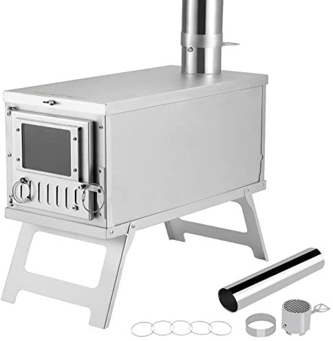 Estufa de tienda de campaña de acero inoxidable 304, ultraligera, plegable, portátil, con tubos de chimenea, calentadores de tienda para acampar, cocinar y calentar (chimenea de 2,5 m, cuadrado)