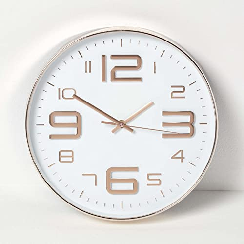 HOMESCAPES White & Rose Gold Wall Clock 30 cm Wide Modern Style Kitchen or Office Clock