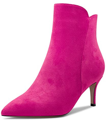 Aachcol Donna Stivaletti Chiusa a Punta Slip-on Spillo Medio Tacco Heel Scamosciato Cerniera Magenta Rosso B 6 CM 38 EU