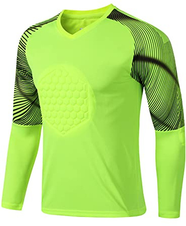 Alvivi Herren Fußball Torwart Trikots Gepolstert Torwart Shirt Slim Fit Langarmshirt Fitness Sport Basketball Fußball Trainingsshirt A Fluorescent Grün 4XL