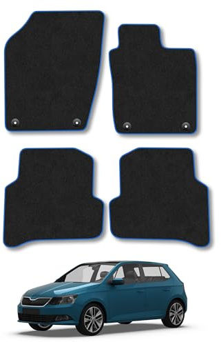 Skoda Fabia (2014-2021) Carpet Car Mats | Blue Edge Trim Tailored Fit Floor Mats Full Coverage Protection Accessories Easy Clean Anti Slip Made in the UK