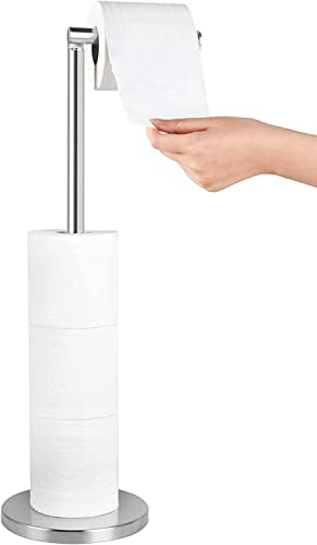 YUET Porta Carta Igienica da Terra con Portarotolo di Ricambio Supporto in Acciaio Inossidabile per 5 rotoli, Dispenser Rotoli WC Senza Forare, Porta Rotoli Cartaigienica in Piedi, Lucido