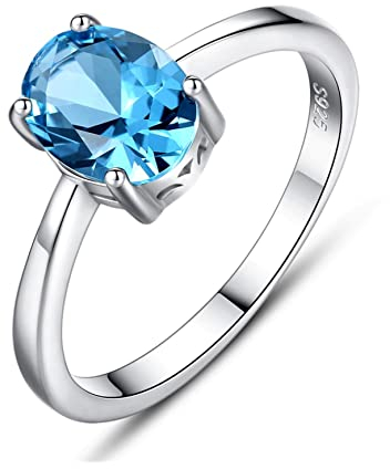 Bellitia Jewelry Damenring 925 Silber mit Geburtsstein, Ovalschliff Ring mit blauem Topas Oval Edelstein in 925 Sterling Silber, Blautopas Frauen Mädchen Schmuck