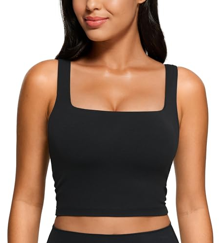 CRZ YOGA Damen Butterluxe Sport BH Gepolstert Ohne Bügel Crop Tops Atmungsaktive Yoga Tank Top Fitness Workout Sports Bra Schwarz 44