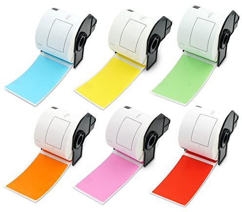 BETCKEY - 6 Rollen DK-11202 Versandetiketten Kompatibel mit Brother, 62mm x 100mm, 1800 Farbige Etiketten Gemischte Farbe für Brother QL Etikettendrucker