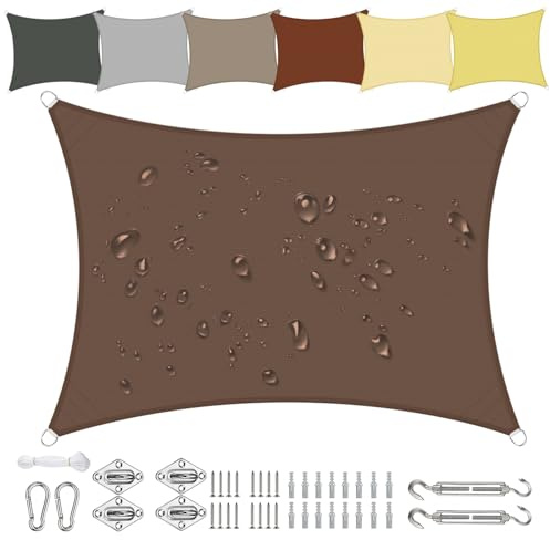 Sichtschutz Sonnensegel Wasserdicht Quadrat 3x3m aus PES-Polyester 95% UV-Schutz Witterungsbeständig Reißfest in Vielen Größen und Farben mit Befestigungsset für Terrasse Garten Balkon-Braun