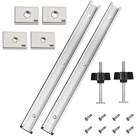 Opaltool 2 Stück 400mm T Track Schiene T-Slot Track Gehrungsschiene Set Aluminiumlegierung mit Selbstklebenden Schrauben, M8 T-Schiene Gleitmuttern und M6 T-Schiene Gleitmuttern