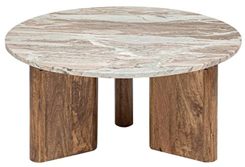 Atmosphera Créateur d'Intérieur - Table Basse Coppa en Marbre et Manguier - Table d'Appoint pour Chambre, Salon, Bureau - D92cm