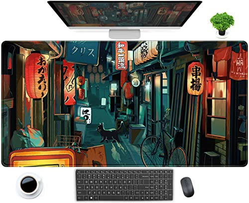 Japanese Anime Mouse Pad Desk Mat Cute Vintage Gaming Mousepad Aesthetics Desk Pad XXL Extended Mouse and Keyboard Mat for Computer Laptop Gamers Girl Women Desk with Stitched Edges 31.5x15.75 in