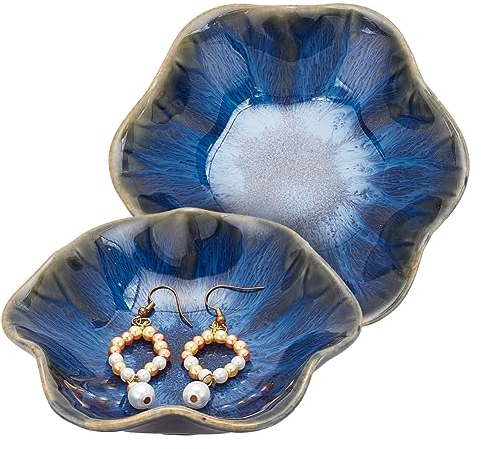 nbeads 2 STK. Keramik-Schmuck-Schale, Japanischen Stil glasierte Lotus Porzellanschale Schmuck-Tablett Keramik Derorative Schmuck Organizer für Geburtstag Geschenk Schmuck Lagerung Home Decor