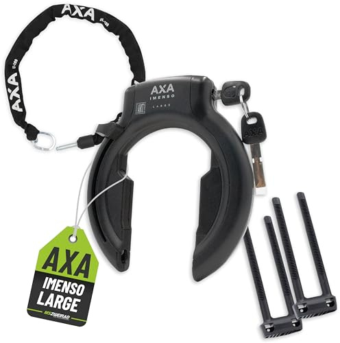 Axa Rahmenschloss Imenso Large 75mm abziehbar/nicht abziebar + Kette wählbar + MSZweirad Befestigungsmaterial (Schloss (Schlüssel nicht abziehbar), Kette ULC 100/5,5)