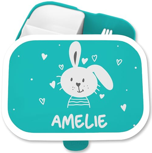 Brotdose Kinder Campus für Mepal - Hasen - Weißer Hase Langohr Bunny Rabbit - 750 ml - Türkis - brotdosen kindergarten hasenmotiv brotzeitbox personalisierte tiere fächern mädchen tier kita