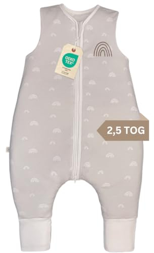 DIKOS® Schlafsack mit Füßen Winter 2,5 TOG (Gr. 80) REGENBOGEN grau | Winterschlafsack/Ganzjahres Schlafsack mit Beinen aus 100% Baumwolle – OEKO TEX zertifiziert | Babyschlafsack für Mädchen/Jungen