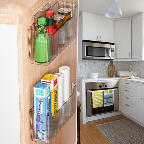 HQahnekme 2 pieces Kitchen Cabinet Door Storage Box, Self-Adhesive Wall Mounted Kitchen Cupboard Organisers, Cupboard/Bathroom/Fridge Organiser Storage Box. (2pcs,Acrylic)