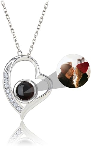 CSstone kette mit Bild 925 Sterling Silber Halskette mit Foto Projektion personalisiertes kette mit Foto Anhänger Foto Halskette für Frauen, Bild Halskette Schmuck Geschenk für Geburtstag/Jubiläum