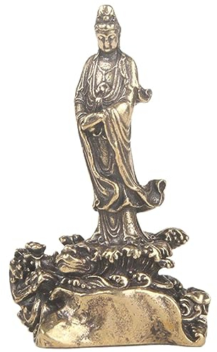 Yardwe Quan-Yin-Figur Messing-Buddha-Statue Kuan-Yin-Buddhistische Skulptur Kwan-Yin-Göttin Der Barmherzigkeit Mitgefühl-Skulptur Fengshui- Für Reichtum Wohlstand Viel Glück