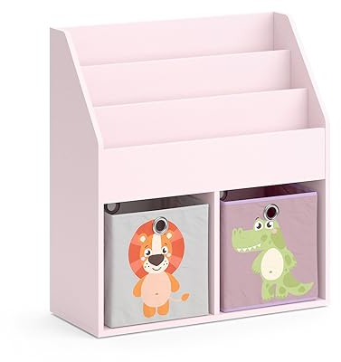 Vicco Kinderregal Luigi, Rosa, 72 x 79 cm mit 2 Faltboxen (Löwe, Krokodil)