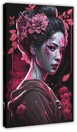 WeBert Geisha Neon Kirschblüte Leinwand Poster Schlafzimmer Dekor Sport Landschaft Büro Zimmer Dekor Geschenk Rahmenstil 60 x 90 cm