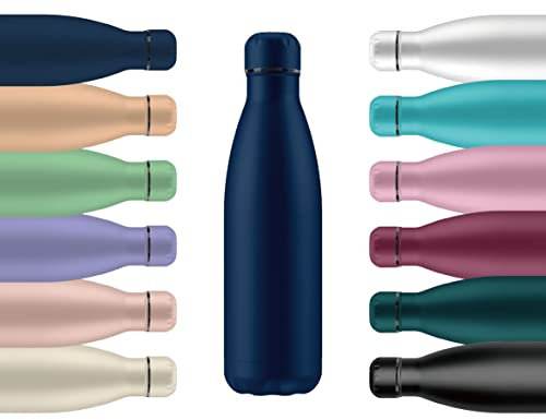 Mi Ko Mi Ka Botella de Agua Térmica de Acero Inoxidable Reutilizable | Sin BPA | Mantiene 24H Frio / 12H Calor | Hermética - Doble Pared a Prueba de Fugas (Azul Marino, 750ml)