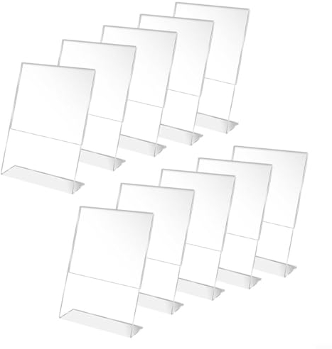 PETSTIBLE 10 soportes acrílicos transparentes para tarjetas de mesa, soporte para placa de precio, soporte para mostrar tarjetas de visita, pintura QR (D)