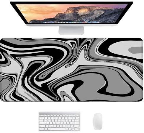 JJ PRIME - Non Slip Black Grey Desk Mat Large Mouse Mat Gaming Mat | Liquid Gaming Mouse Pad Smooth Surface | Marble Desk Pad Large Mouse Pad | XXL Mouse Mat, 90 x 40cm (Black Grey Liquid Marble)