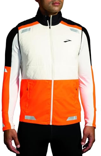 Brooks Herren Run Visible Insulated Vest, Ecru/Fluoro Flash/Schwarz, L