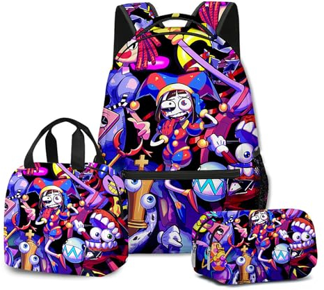 NEWOK Anime gedruckte Pomni und Jax Kinder Rucksack Sets, Schulrucksack Lunch Bag Stift Tasche Schultaschen Sets. (Color9,Setsx3)