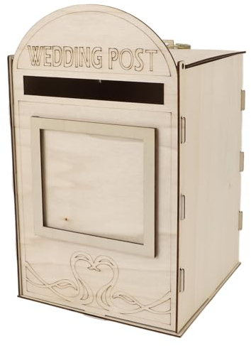 Fofetbfo DIY Hochzeits-Briefkasten, Hölzerner Vintage-Briefkasten mit Schlossschlüssel, Retro-Briefkasten für Empfang, Hochzeitstag, Party-Dekoration(JM01618)