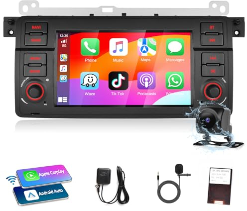 podofo Autoradio per BMW Serie 3 E46 1998-2006 con Wireless Apple CarPlay Android Auto 2+32G 7 Autoradio Android 13 con Navigazione GPS Radio RDS/FM BT WiFi HiFi e Telecamera Posteriore