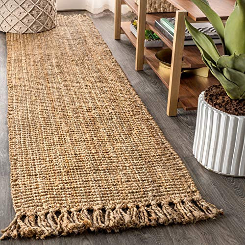 JONATHAN Y Pata NRF103A-218 Teppich, handgewebt, grobe Jute, mit Fransen, natürlich, 0,6 m x 5,5 m, rustikal, Vintage, industriell, perfekt für Schlafzimmer, Wohnzimmer, Küche