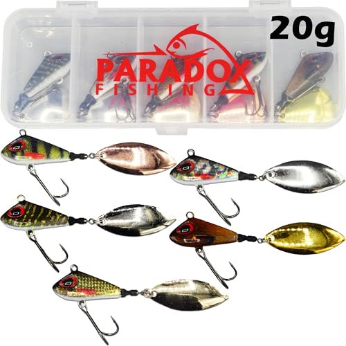 Paradox Fishing Jig Spinner 5er Set 20g Delusory 2.0 Spin Jig zum Barsch Angeln Barsch Köder Zander Köder Hecht Köder Spinnerbait Spinn Köder – optimaler Barschköder