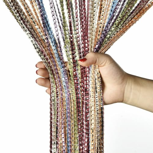 String Curtain Panel, Glitter Door Wall Window Doorways Panel Fly Screen Fringe Room Divider Blind,Decorative Tassel Ribbon Strip Silver Screen for Living room, Bedroom, Party Event (Rainbow)