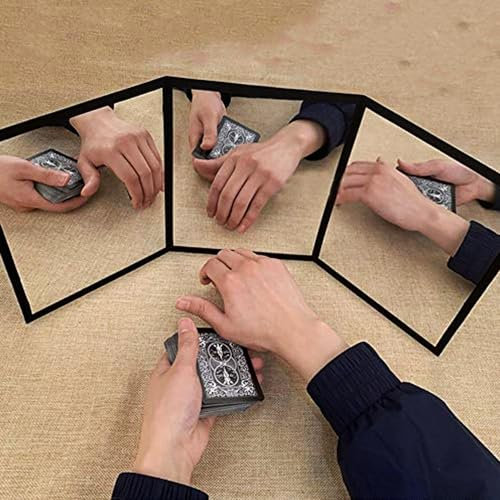 Miroir d'entraînement à 3 voies pour cartes, gadgets magiques, illusions, tours de magie, accessoires de scène, tapis de magicien professionnel