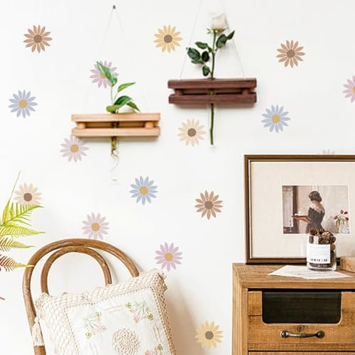 72 Stück Wandtattoo Kinderzimmer - Kinderzimmer Deko - Wandtattoo Kinderzimmer Mädchen - Wanddeko - Gänseblümchen - Braun, Beige