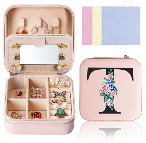 Klein Schmuckkästchen Reise mit Spiegel, Schmuck-Reiseetui leder Schmuckschatulle tragbar Schmuckbox Schmuckkasten Schmucketui für Damen Mädchen Geschenk